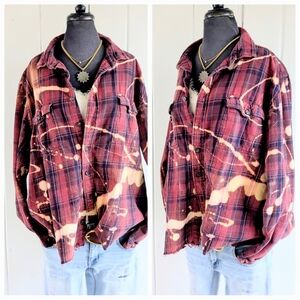 Distressed  "Boyfriend" Plaid Flannel Shirt XXL
